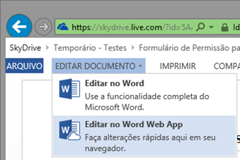 Editando com Word Web App Editando com Word Web App