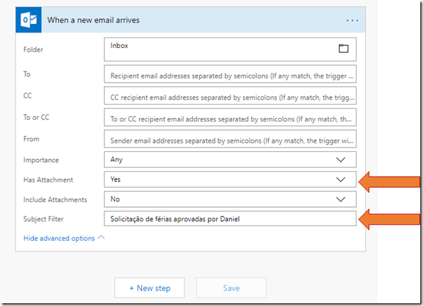 when an new email arrives - settings when an new email arrives - settings