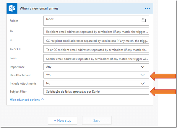 when an new email arrives - settings